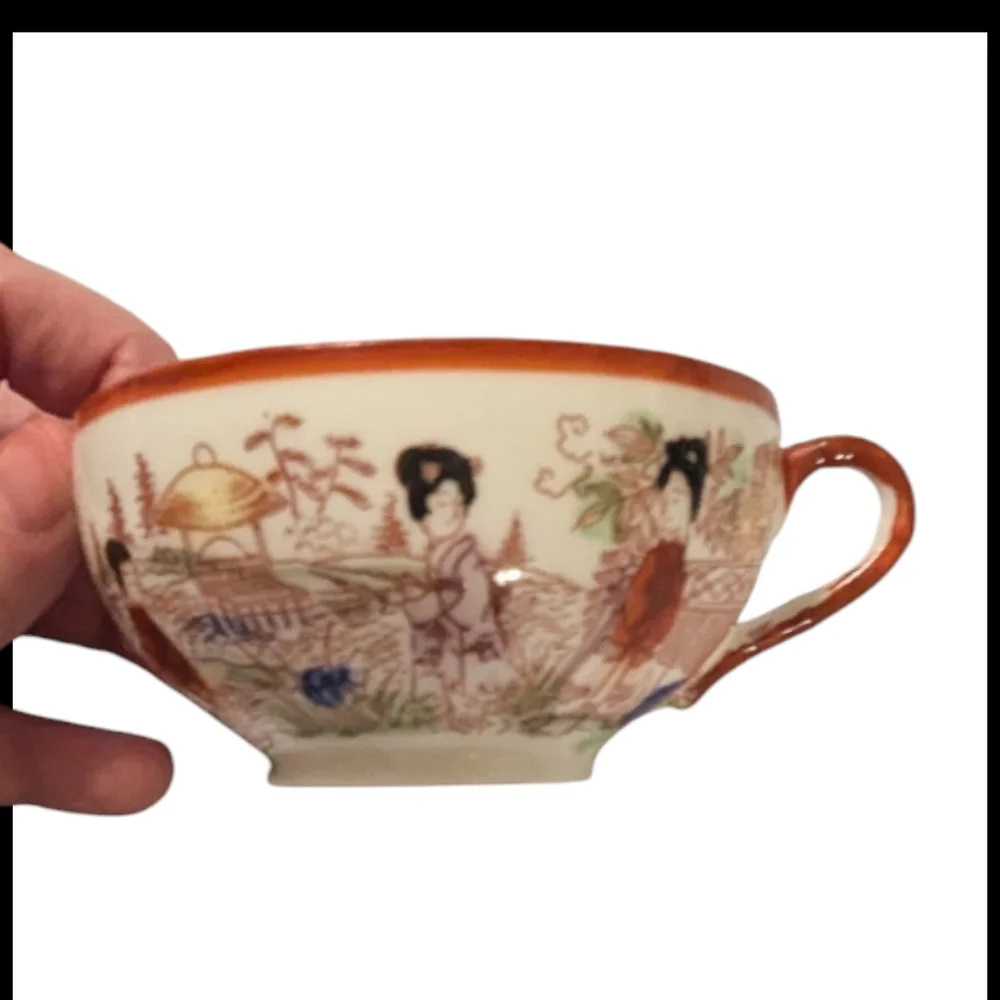 VTG King Paeying Geishas Japanese Garden Porcelain Teacup Saucer & Dessert Plate